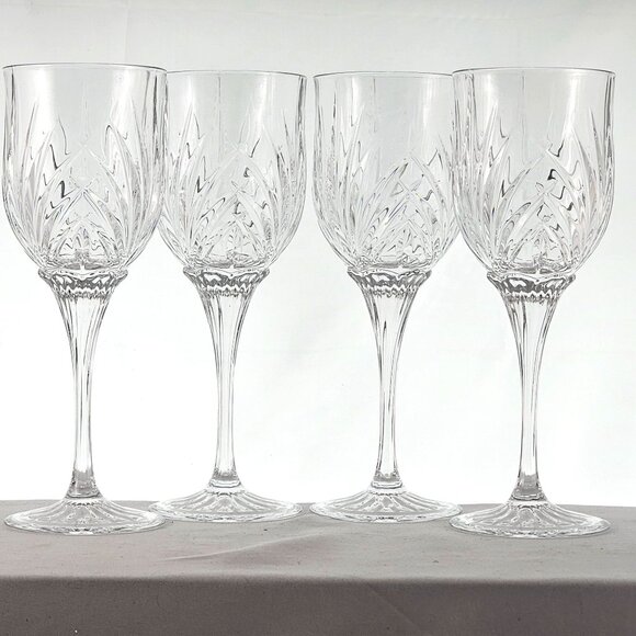 Cristal D'Arques Madrigal Water Goblet Glasses 8.5" set/4 fan cut crystal ribbed - Picture 4 of 9